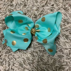 Jojo Siwa light blue and gold large bow